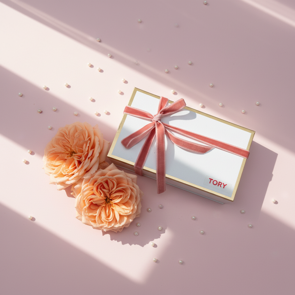 Gift box with dessert and tulips